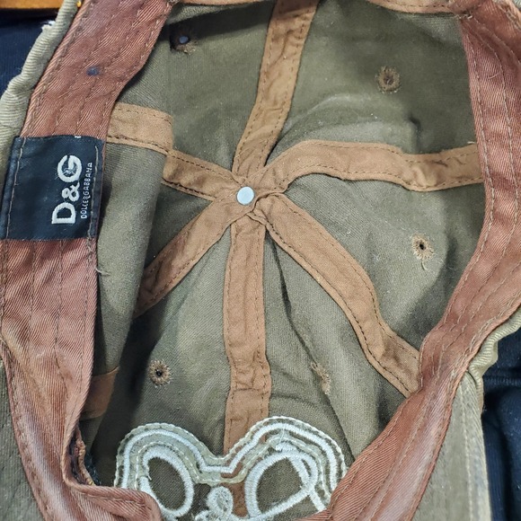Vtg Dolce & Gabbana Baseball Cap Men's Brown Y2K Distressed Logo Hat Biker D&G - Picture 7 of 11